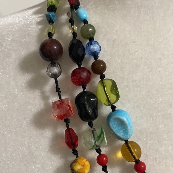 Colorful Artsy Bohemian Multicolored Beaded Knotted Long Necklace Festival - Picture 12 of 15